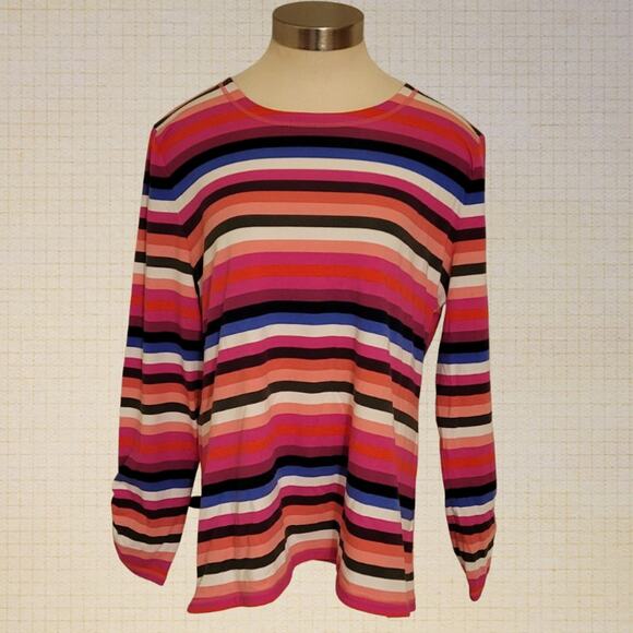 Striped Long Sleeve Cotton Modal Talbots XL Petite Pink Purple Brown Stretchy - Picture 1 of 7